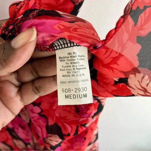 VTG Cinema Etoile Dark Floral Nightgown Semi Sheer Nightie Slip Dress sz Medium - Picture 12 of 12